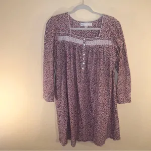 Eileen West Pink Embroidered Floral Nightgown S Cotton Long Sleeve Ruffle Lace thumbnail 2