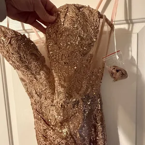Strapless Gold‎ Embellished Gown By Ladivine CD3936 Size 4 thumbnail 6