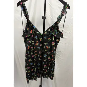 Zara Women Black Berry Floral Print Jacquard Mini Dress Ruffle Tie Front Size M thumbnail 5