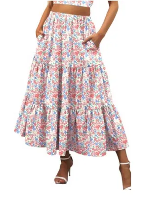 Hello Molly Floral Tiered Maxi Skirt Elastic Waist Pockets Size XS US 2‎ thumbnail 1
