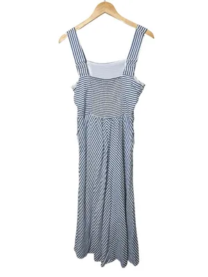 Draper James chevron Striped Square-Neck Midi Dress in Light Blue and White thumbnail 6