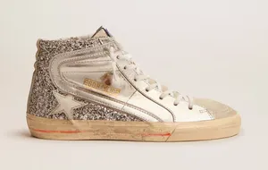 Golden Goose Slide with‎ Laminated Leather Upper and Silver Glitter Size 36 thumbnail 1