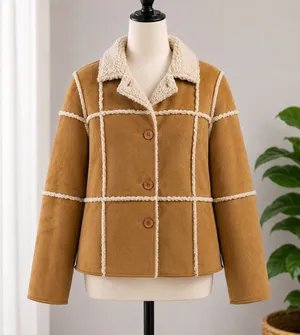 lei Vintage Y2K Faux Suede‎ Sherpa Lined Patchwork Jacket Tan Brown Small thumbnail 1
