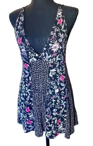 UO Kimchi Blue Mixed print floral dot patchwork plunge halter strappy back tank thumbnail 1