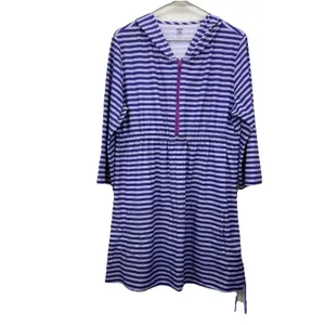 Title Nine 3/4 Sleeve Purple Striped 1/2‎ Zip Hooded Athleisure Dress Pockets XL thumbnail 3