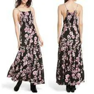 Free‎ People NWT Garden Party Black Purple Floral Maxi Dress Small Wedding Guest thumbnail 2