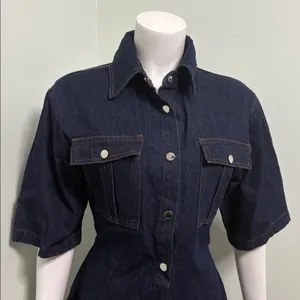 Petal & Pup Rev Mini Short Sleeve Button Denim Dress Size Small NEW thumbnail 6