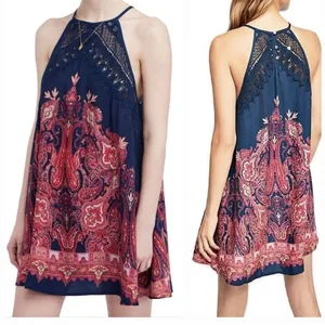 Free People Shea Printed Slip Mini Dress Crochet Blue Pink Intimately thumbnail 2