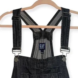 Gap Women's Medium Black Denim Crop Overalls Bib Dungarees Adjustable thumbnail 3