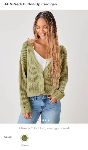 Green American Eagle V-Neck Button-Up Cardigan Medium  thumbnail 4