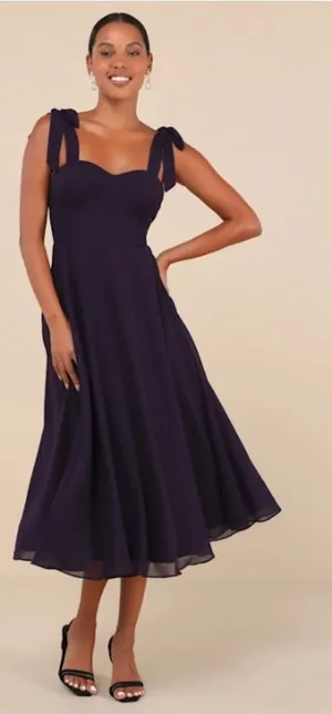 LULUS Sexy Prom Wedding Bridesmaid Sexy Classy Bustier Flowy Flirty Midi Dress thumbnail 1