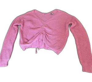 Sincerely Jules Pink Waffle Knit Ruched Drawstring Crop Sweater Y2K Medium thumbnail 1