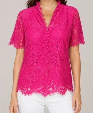Generation Love Lace Top Womens Small Hot Pink Floral V Neck Unlined Romantic thumbnail 1