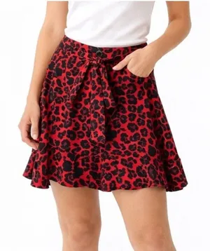 NWT‎ Nasty Gal IVIVI Red Black Leopard Tie Waist Ruffle Mini Skirt L thumbnail 1