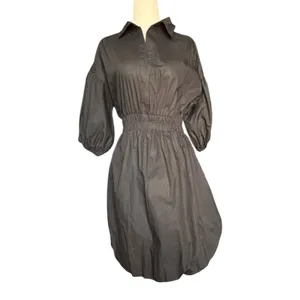 Free People Karolina Black‎ Cotton Mini Dress Puff Sleeve Bubble Hem XS Boho thumbnail 3