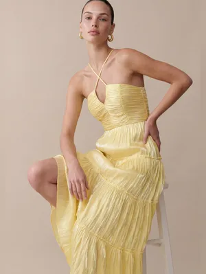 o.p.t. Few Moda Yellow XS East Tiered Midi Dress thumbnail 2
