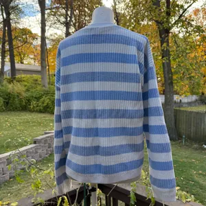 Talbots Sweater Cardigan - Raglan Sleeves Size L Large Baby Blue White Stripe thumbnail 3