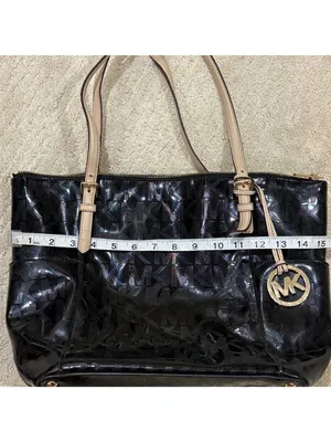 Michael Kors Black Patent MK Logo Tote Bag Shoulder Purse Large thumbnail 6