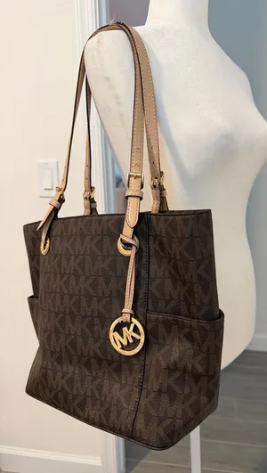 Michael Kors Jet Set Tote MK Logo Large Carryall Laptop Bag Brown Tan Gold thumbnail 1