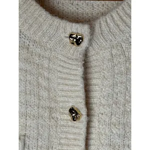 H&M Structured Knit Cardigan Women Medium Ivory Gold Button Maternity Sweater thumbnail 7