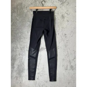 Alo Yoga Moto High Waisted Leggings Black XS Faux Leather Ribbed Panel thumbnail 3