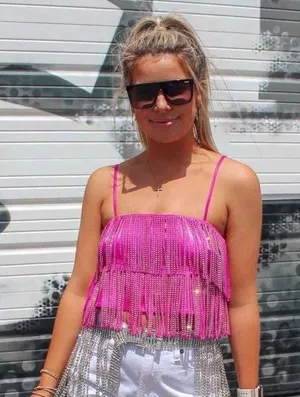 Blue B Collection Pink Rhinestone Fringe Tank Top thumbnail 1