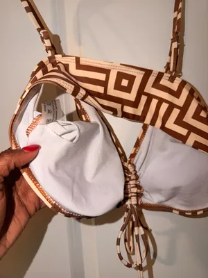 Women’s Brown/Beige Geometric 2pc Bikini Top w/ Swim Shorts L thumbnail 6