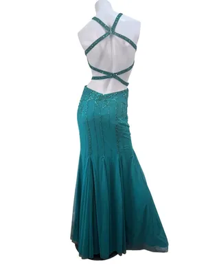 Y2K Sean Collection Beaded Teal Green Cutout Mermaid Trumpet Gown Sz 6 thumbnail 4