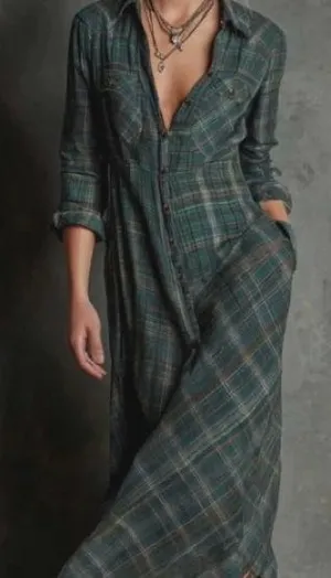 Chic Plaid Maxi Dress in Green Size L thumbnail 1