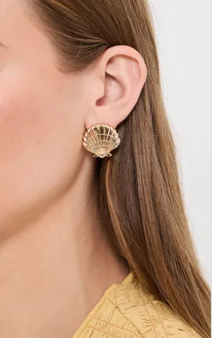 NWT $38 Anthropologie x BaubleBar Marina Gold Seashell Earrings .75” Length thumbnail 4