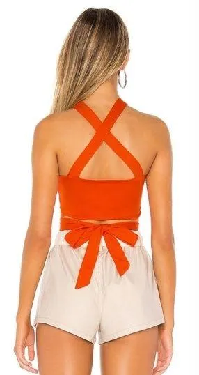 Superdown Elva Halter Tie Top in Poppy thumbnail 2