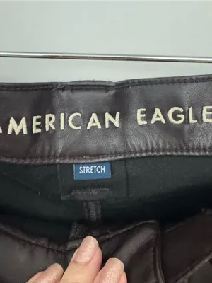 American Eagle Outfitters stretch high waisted vegan leather straight cargo pant thumbnail 3