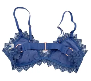 Aerie Floral Lace Triangle Bralette Bra Periwinkle Blue Gold Side Ring Size XS thumbnail 2