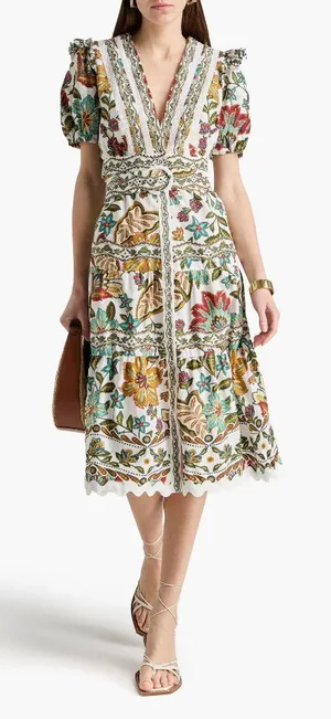 FARM Rio Botanicals Belted Midi Dress in Small Womens Cotton Poplin Floral thumbnail 1