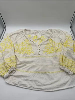 Free People Cotton Persuasion Embroidered Blouse Balloon Sleeve Oversized Large thumbnail 6