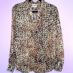 NEW Haute Hippie Tunic Top Sheer Leopard Print Chiffon Boho Modal Popover XS thumbnail 1