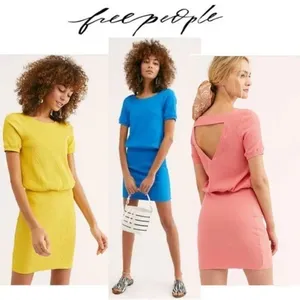 FP Beach FREE PEOPLE Happy Hour Mini Dress Ribbed Beige Medium M Casual thumbnail 2