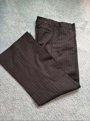GAP Women's Wide Leg Pinstripe Pants - Black with Subtle Gray Stripes. Size 2R. thumbnail 2