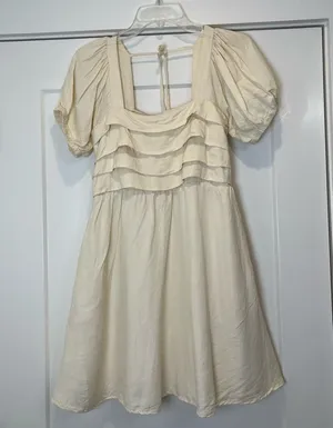 Listicle Cream colored Puff Sleeve Dress thumbnail 1