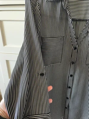 iZ Byer Women’s Black and White Striped Business Casual Button-Down Shirt -Large thumbnail 3