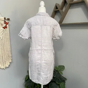 C&C California Light Grey Purple Button Up Dress Short Sleeve Linen Pockets thumbnail 4