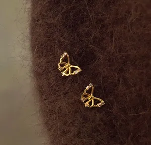 Small Tiny CZ Butterfly Stud for Women Gold thumbnail 3
