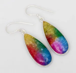 925 silver Rainbow Solar Quartz Gemstone Handmade Drop Dangle Earrings Jewelry 2" thumbnail 1