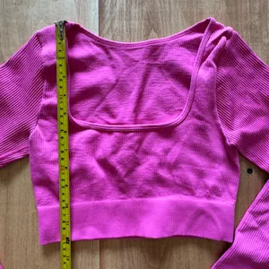 OQQ Hot Pink Seamless Ribbed Long Sleeve Crop Top Square Neck Thumbholes S‎ thumbnail 4