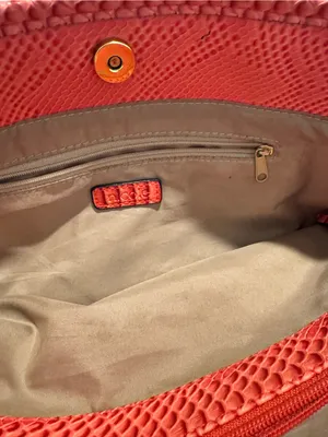 Nicole by Nicole Miller Coral-Red Snake-Embossed Shoulder Tote thumbnail 10