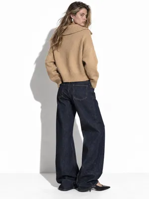 Bershka Beige Quarter Zip Oversized Collar Knit Sweater Pullover Fall Medium thumbnail 6