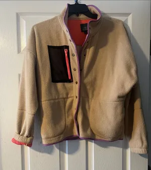 wild fable Beige Fleece Bomber Jacket with Pink Trim thumbnail 1