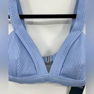 NWT Hollister Ribbed Bikini Top Striped Baby Blue Adjustable Wide Strap Medium thumbnail 8