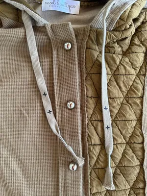 Mod Boutique Mixed-Knit Hooded Quilted Jacket Green Small NWOT thumbnail 6