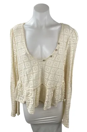 ASOS Women's Cream Crochet Knit Lace Boho Long Sleeve Peplum Blouse Top Size 12 thumbnail 1
